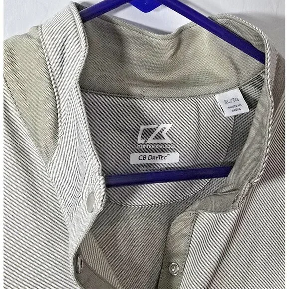 Cutter & Buck CB DryTec Men’s XL Snap Polo Gray Brown Stripe UV Quick-Dry - Picture 9 of 16